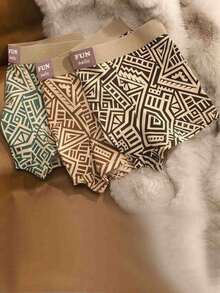 4 piezas de calzoncillos tipo bóxer para hombres, cómodos de poliéster, suaves, adecuados para deportes, boxeo, uso casual, ropa interior de estilo retro para hombres - Multicolor - Ver 3