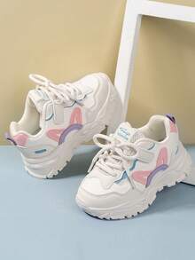 儿童运动鞋，女童真皮魔术贴多功能休闲厚底运动鞋，中童及大童轻便跑步鞋，婴儿软底幼儿鞋 - 粉色 - 查看 2