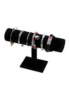 1pc Velvet Jewelry Display Stand, Elegant Jewelry Storage Box, T-Shaped Display Rack, Watch & Bracelet Jewelry Stand, Necklace, Earring Holder, Fashion Storage Solution, Desktop Decor Organizer, For Display And Storage - Stylish Accessory Rack, Suitable For Women Storage, Travel Essentials, Dorm Back To School - Black - View 4