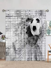 2 chiếc rèm cửa in họa tiết bóng đá, chất liệu polyester với họa tiết bóng đá năng động và tường vỡ vụn, rèm không có lỗ, dùng trang trí phòng ngủ, văn phòng, nhà bếp, phòng khách, phòng làm việc, nhà cửa - Nhiều màu - Xem 4