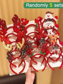 1pc Girls Christmas Headband, Sequin Reindeer Horn Hair Accessories, Cute Christmas Headpiece - Multicolor - View 9