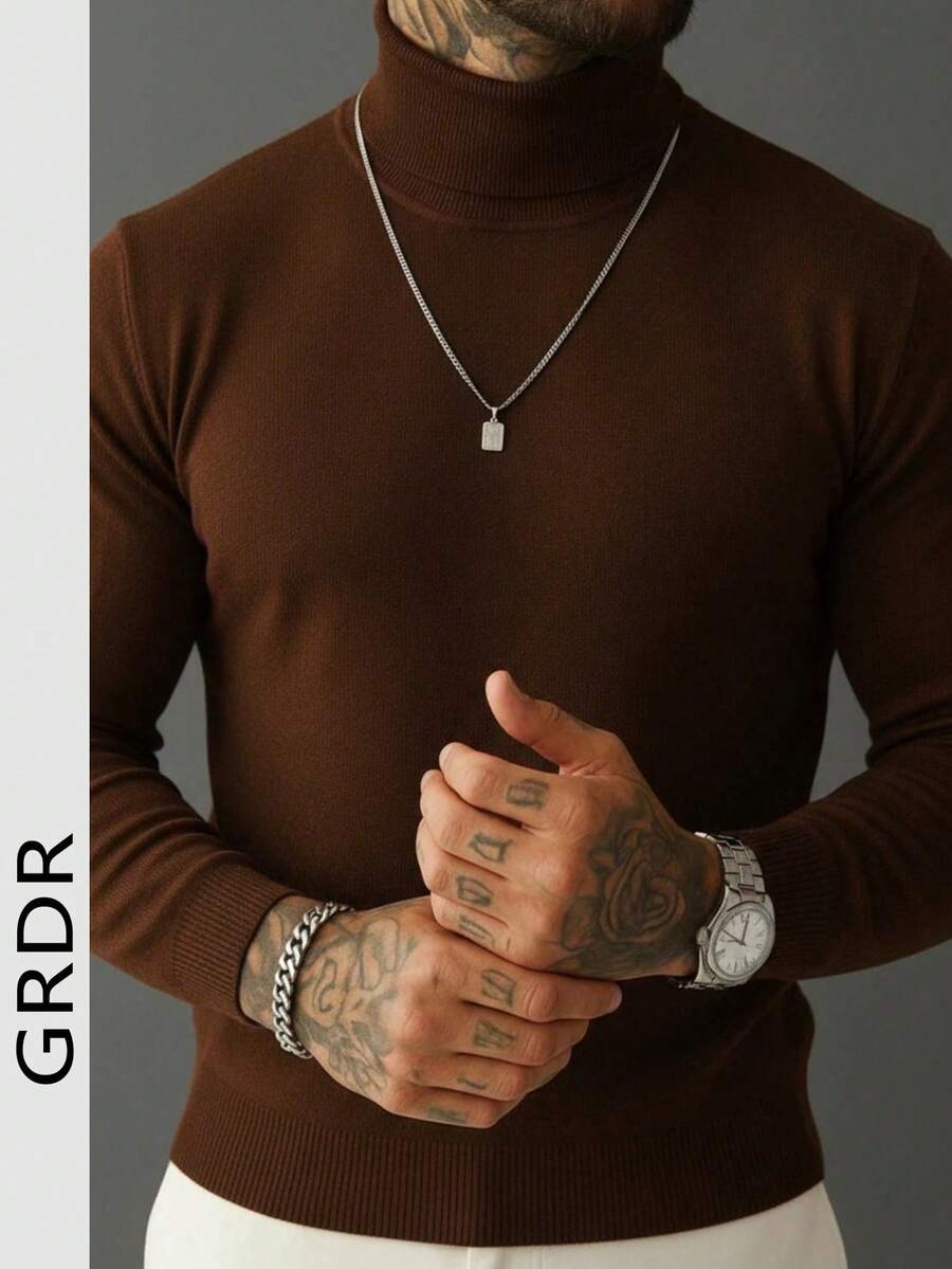 GRDR 男士圆领长袖毛衣，百搭日常针织套头衫