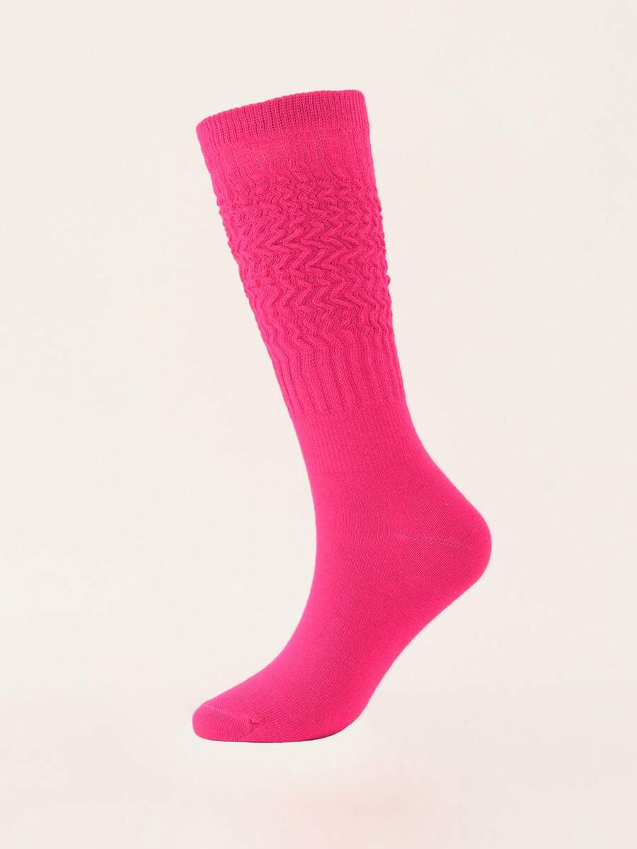 1双女士长筒袜，过膝袜，及小腿袜，纯色小腿袜，堆堆袜，简约百搭，四季皆宜，日常穿着舒适保暖。 - 玫紅色 - 查看 1