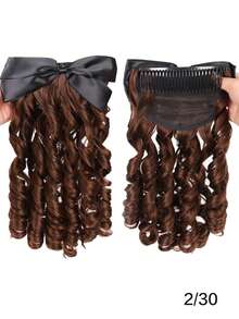 14-Inch Synthetic Fiber Wavy Ponytail Hair Extensions With Bow Tie, Retro Style, Universal Fit, Adds Elegance And Volume - Suitable For All Occasions - Multicolor - View 9
