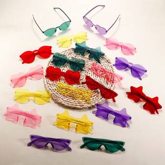 20pcs/Set Pentagram, Heart, Cat Eye, Round & Frameless Candy Color Funny Party Glasses Sets