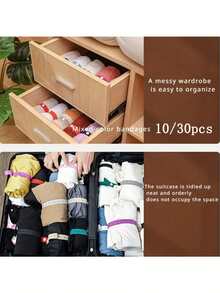 10/30pcs Assorted Elastic Binding Straps With Adjustable And Stretchable Buckles, Suitable For Travel Clothing Storage, Drawer Organization, Wardrobe Categorization, Space Saving, Random Colors - Multicolor - View 4