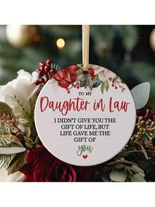 1PC-2D Flat, "To My Daughter-In-Law" Christmas Decorations - Elegant White And Red Heartwarming Souvenirs With Golden Letters - Gifts Received By Mother-In-Law From Daughter-In-Law - Tree Pendant No Electricity Required - Perfect Wedding, Anniversary, Birthday Gifts - Multicolor - View 5