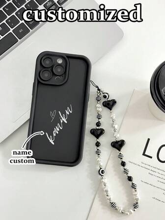 Customized Name Engraved Thick Shockproof Matte Black Phone Case With Wrist Strap, Compatible With IPhone 17/17 Pro/17 Pro Max/17 Air, 16/16 Pro Max, XR/7/8, 15 Pro Max, 12 Pro Max, 13 Pro Max, 14 Pro Max, 13, 14, 11, 12P, 14P, 11P, 12, XS, XR, 7/8P, 7/8 GES2, Compatible With A13 4G, A22, A21S, A51 4G, A52, S22 Ultra, A33 5G, Compatible With Redmi 10, Redmi Note 11 4G, Redmi 11 Lite, A53, TPU A14/A23/S23 Ultra, S24, A14, A15, S23, A73, S25/S25 Ultra, Redmi Phone Cases