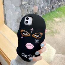 Suitable For IPhone 17 Pro  Mask Phone Case, Playful And Anti Drop Silicone Protective Case, Apple 11xsmax+Beautiful Mozambique Diamond Cross Pendant Necklace - Black Black - View 2