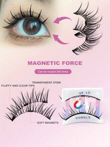 MAGEFY 3对CC卷翘磁性假睫毛套装/10对尖尾卡通黑色图案自然款假睫毛，含磁性夹子，混合款式，无需胶水，自然逼真，可重复使用，7-12mm仿貂毛假睫毛，适合日常佩戴，防水，卡通风格，外眼角加长设计，放大双眼，纤长纤细，是旅行、海滩度假、露营的理想之选。 - 自然纖長款 - 查看 10