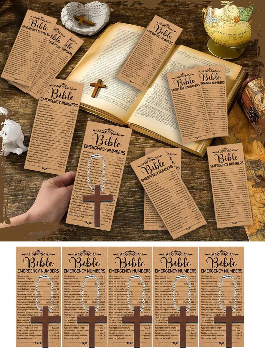 3/30pcs Vintage Leather Paper Bible Bookmarks, Index Cards, Memo Pads, Party Decorations, Gifts - Multicolor - View 1