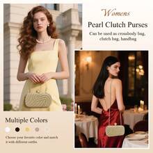 Gets Womens Pearl Clutch Purse Beaded Evening Handbag With Chain Bridal Wedding Party Bag Luxury Elegant Small Bag Formal Occasion Accessories Fashionable Chic Design - Vàng - Xem 2