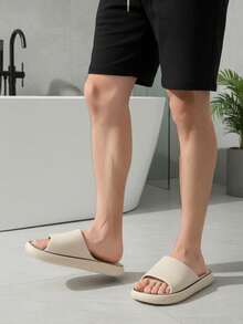 Chanclas de playa de un solo color, sandalias antideslizantes para uso interior/exterior - Caqui - Ver 4