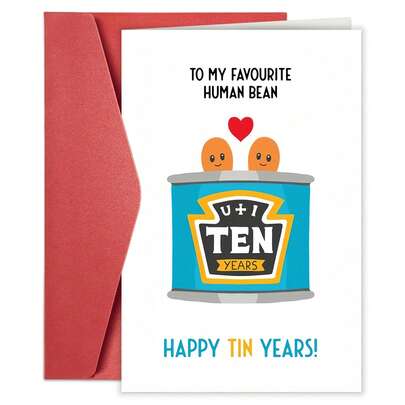 1pc Whimsical Tin Can Anniversary Card With Smiling Beans Design - "To My Favorite Human Bean" - Perfect For Valentine's Day, Birthdays, Thank Yous & More - Romantic Gift For Couples