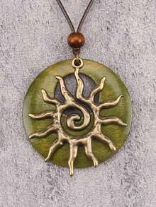 时尚百搭螺旋太阳形合金吊坠长项链，波西米亚风串珠圆盘颈链，男友/情侣礼物，日常佩戴 - 串珠 - 查看 12