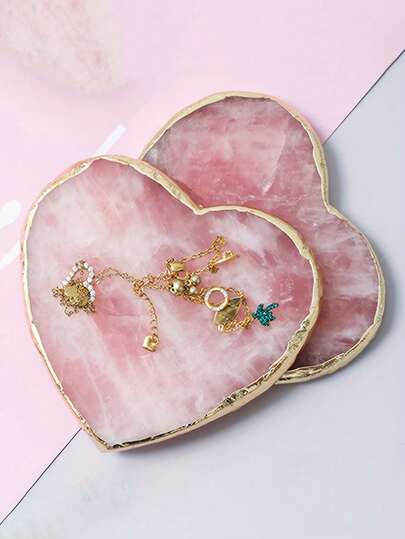 1 buc. Coaster din cristal de agat în formă de inimă roz cu margine aurie - felie de piatră prețioasă lucrată manual, potrivit pentru cești de cafea, decorațiuni interioare și cadouri pentru casă nouă, aniversare, nuntă, ziua de naștere sau Ziua Îndrăgostiților