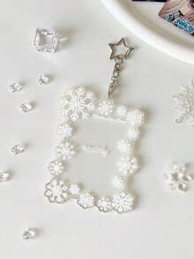 1个透明雪花亚克力3英寸卡套，适合青少年粉丝，小型卡片展示卡套，学生吊坠卡袋