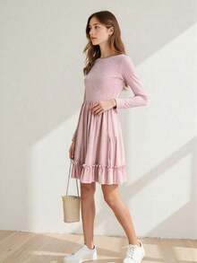 Plain Casual Fabric Ruffle Hem Frill Vacation Daily Winter