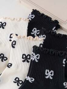 5 đôi tất nữ thời trang nơ đen trắng, chất liệu mềm mại, viền bèo nhún, phù hợp cho mọi mùa và mặc hàng ngày. - Nhiều màu - Xem 2