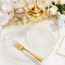 40pcs Gold Rim Fruit Salad Plates, Reusable And Washable Dinnerware, Suitable For Family Gatherings, Parties, Outdoor Activities, Team Building, Kitchen, Christmas - Gold - View 6