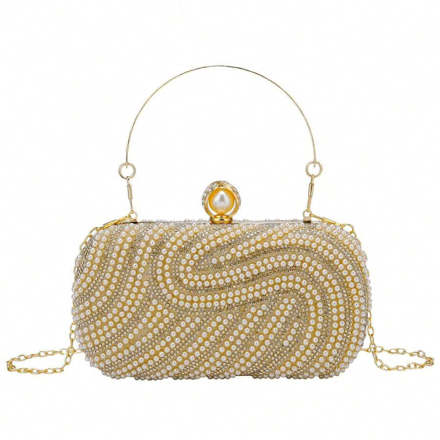 Gets Womens Pearl Clutch Purse Beaded Evening Handbag With Chain Bridal Wedding Party Bag Luxury Elegant Small Bag Formal Occasion Accessories Fashionable Chic Design - Vàng - Xem 1