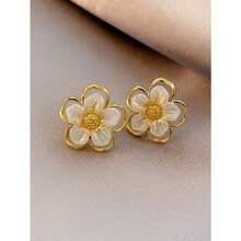 9Pcs Set Elegant Minimalist Moonlight Moon Shell Flower Earrings, Faux Pearl Delicate Glamorous Geometric Crystal Drop Earrings Set For Women, Suitable For Daily And Festive Wear - 設定 - 查看 4