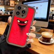 Funda de teléfono diseño de monstruo rojo con grandes ojos y cara sonriente para iPhone 15 Pro Max 14 Pro 13 12  Galaxy S23 S22 S21 Plus Ultra protector de teléfono funda de pareja regalo para novio novia San Valentín regalo de cumpleaños - Negro - Ver 5