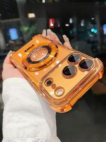 防摔奢华电镀透明手机壳，带指环支架和磁吸支架，兼容 17/6/7/8/X/XS/XR/11/12/13/14/15/16e、Galaxy S22/23/24、A04/05/06/A07/A17/A14/A15/A16/A24/A25/A34、Note 7/8/9/10/11/12/13/14、9/10/12/13C/14C/A5、MOTO、Honor X、HW、C53 C55 - 橘色 - 查看 2