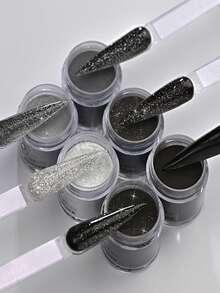 Set de 6 piezas de polvo acrílico, set de polvo acrílico blanco, negro, plateado, gris, puro y brillante, kit de arte y diseño de uñas DIY, 6 colores de escultura de uñas 3D y extensión de uñas francesas, kit profesional de arte de uñas acrílicas polímero 3D, regalo para mujeres y niñas, de larga duración y fácil de aplicar - Negro - Ver 3