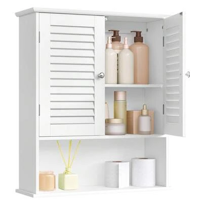  Gabinete de pared de baño VASAGLE, gabinete de almacenamiento colgante, gabinete de almacenamiento de baño con estante ajustable, puertas con láminas dobles, 20 X 60 X 70 cm, blanco MBBC27WT Decoración del baño de hogar Accesorios de baño