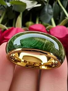 8毫米鹦鹉绿不锈钢圆顶戒指，优雅百搭，适合日常佩戴和特殊场合