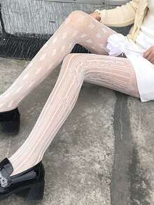 1件装女士紧身提拉透气渔网袜，适合日常穿着 - 白色6106 - 查看 6