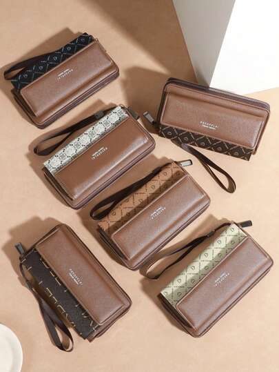 محفظة طويلة مطوية للرجال من جلد البولي يوريثان، محفظة مزدوجة الطبقات لحاملات البطاقات البنكية للنساء، محفظة سحاب، محفظة طويلة، محفظة معصم، محافظ للنساء، محفظة للسيدات والرجال، سلسلة