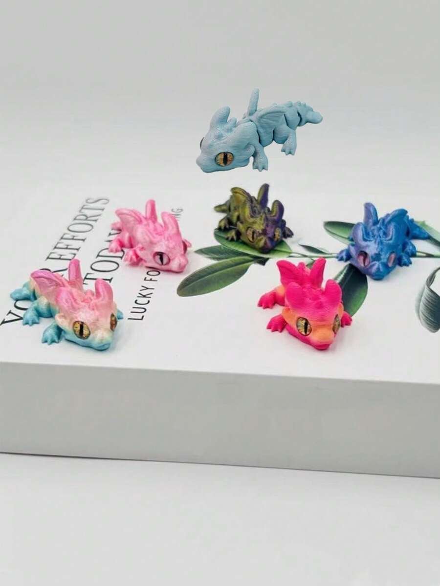 1/3/6/9pcs 3D Printed Movable Joint Dragon Model - Gem Eyes - Super Cool Model Toy - Home Decor - Office Desk Ornament - Birthday Gift - Christmas Gift - Easter Gift - Perfect Gift, 1pc Cute 3D Printed Small Movable Joint Dragon Novelty Toy, 3D Printed Animal Figurine, Suitable As Party Favors, Home Decor, Ideal Birthday Gift For Friends And Family, Holiday Party Giveaways, For Ages 14+ , [Varying Depth Of Colors] - Multicolor - View 1