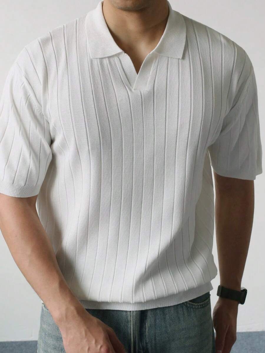 男士翻领短袖针织衫 - 白色 - 查看 1