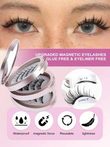 MAGEFY 3对CC卷翘磁性假睫毛套装/10对尖尾卡通黑色图案自然款假睫毛，含磁性夹子，混合款式，无需胶水，自然逼真，可重复使用，7-12mm仿貂毛假睫毛，适合日常佩戴，防水，卡通风格，外眼角加长设计，放大双眼，纤长纤细，是旅行、海滩度假、露营的理想之选。 - 自然纖長款 - 查看 12