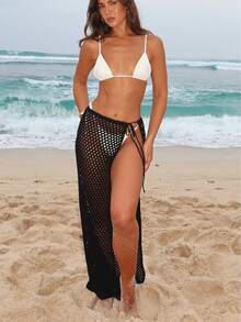 Women's Bohemian Style Sexy Spaghetti Strap Cover-Up Skirt For Beach, Spring/Summer - Black - View 1