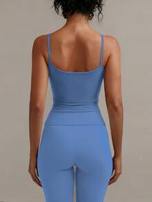 XLLAIS Áo tank top nữ hở lưng gợi cảm, áo hai dây co giãn thoải mái mùa hè - Màu xanh da trời - Xem 4