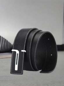 3.3cm Wide Men's Fashion Versatile Faux PU Leather Durable Belt - Gold Metal Buckle, Textured Pattern, Smooth Surface - Classic T-Letter Design, Suitable For Daily Commute And Formal Occasions, Ideal Gift For Boyfriend - Multicolor - View 13