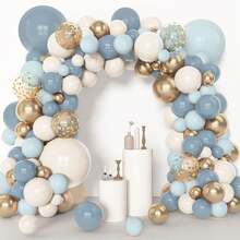 100pcs Grey Blue Sand White Brand Gold Balloon Arch Set, Suitable For Boy Birthday And Baby Shower, Foil Sequin Balloons - Baby Blue - View 5