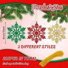 QY- Jenaai 210 Pcs Christmas Snowflake Ornaments Hanging Plastic Glitter Snowflake 4 Inch Xmas Decorations For Winter Christmas Tree Decorations With Rope For Winter Wedding Home Window Door -9608 - As Pic - View 2