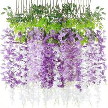 12 Pack Of Artificial Wisteria Vine Wreath, Wisteria Wreath, Wedding Garden Decor, Wedding Decor, Bridal Bouquet, Artificial Flowers Decoration. (16 Colors) - Mixed White purple - 查看 8