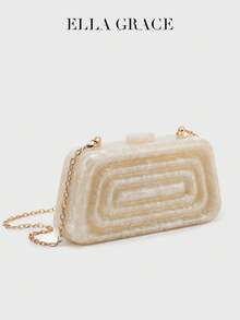ELLA GRACE- Shell Pattern Hard Clutch Bag For Women, Chain Evening Purse, Luxury Party Handbag, Bridal Gift - Multicolor - View 4