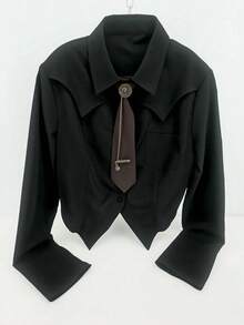 Women's Striped/White/Black Asymmetrical Hem Shirt With Tie: It Combines Vintage Western, Retro, And Casual Styles, And Is Very Suitable For Fashionable Women In Daily And Dating Occasions, As Well