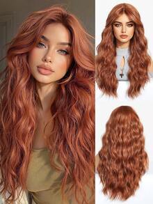 1 pieza de peluca sintética resistente al calor con degradado de color rosa rizado, de 28 pulgadas de largo, hecha de fibra, apta para uso diario, pieza de cabello natural y realista. - Café integral - Ver 6