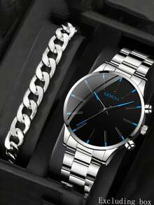 2 pezzi Set di orologi al quarzo da uomo di moda per affari - nero - Visualizzare 3