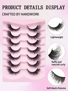 14 Pairs Reusable Cat Eye False Eyelashes, Realistic Mink Fur Texture, Long Tail Self-Liner Effect, Perfect For Photoshoots, Expand Eyes 200% - màu đen - Xem 5