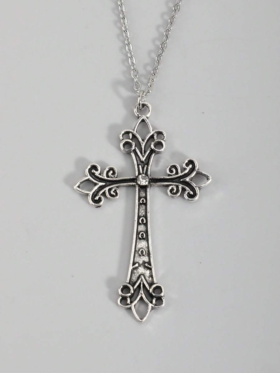 Dây chuyền thánh giá Gothic cổ điển, dây chuyền nữ phong cách Y2K, dây chuyền bạc thép không gỉ - Bạc - Xem 1