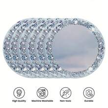 6 Pieces Elegant Silver Diamond Edge Placemats - 2D Printed Round Placemats For Home Decoration, Weddings, Parties, And Kitchen Table Decorations, Washable Polyester, 2D Flat - 6PC/Nhiều màu - Xem 5