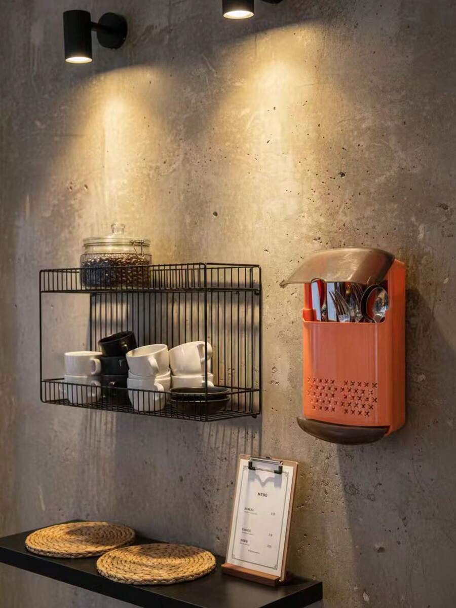 1个厨房悬挂式餐具收纳架 - 无需钻孔壁挂式筷子架带排水孔，塑料餐具收纳盒，适用于勺子/叉子/刀子。 - 彩色 - 查看 1